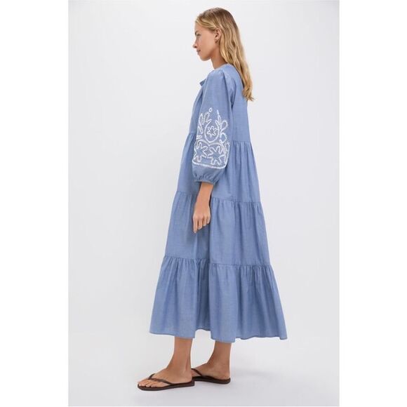 Tuckernuck Cotton Chambray Embroidered Salty Paloma Caftan Dress NWT Size Small - Picture 14 of 16